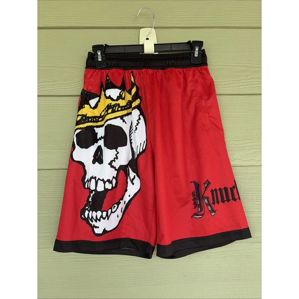 Skull & Crown Red KNUCKLEHEADS Lacrosse Athletic Activewear Shorts Youth XL NEW